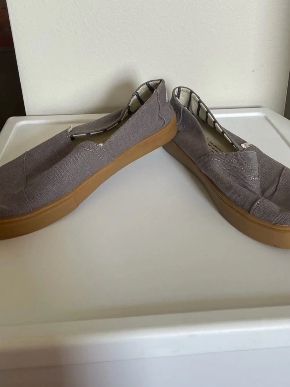 Toms Men's Taupe Canvas Slip-On Shoes with Gum Sole